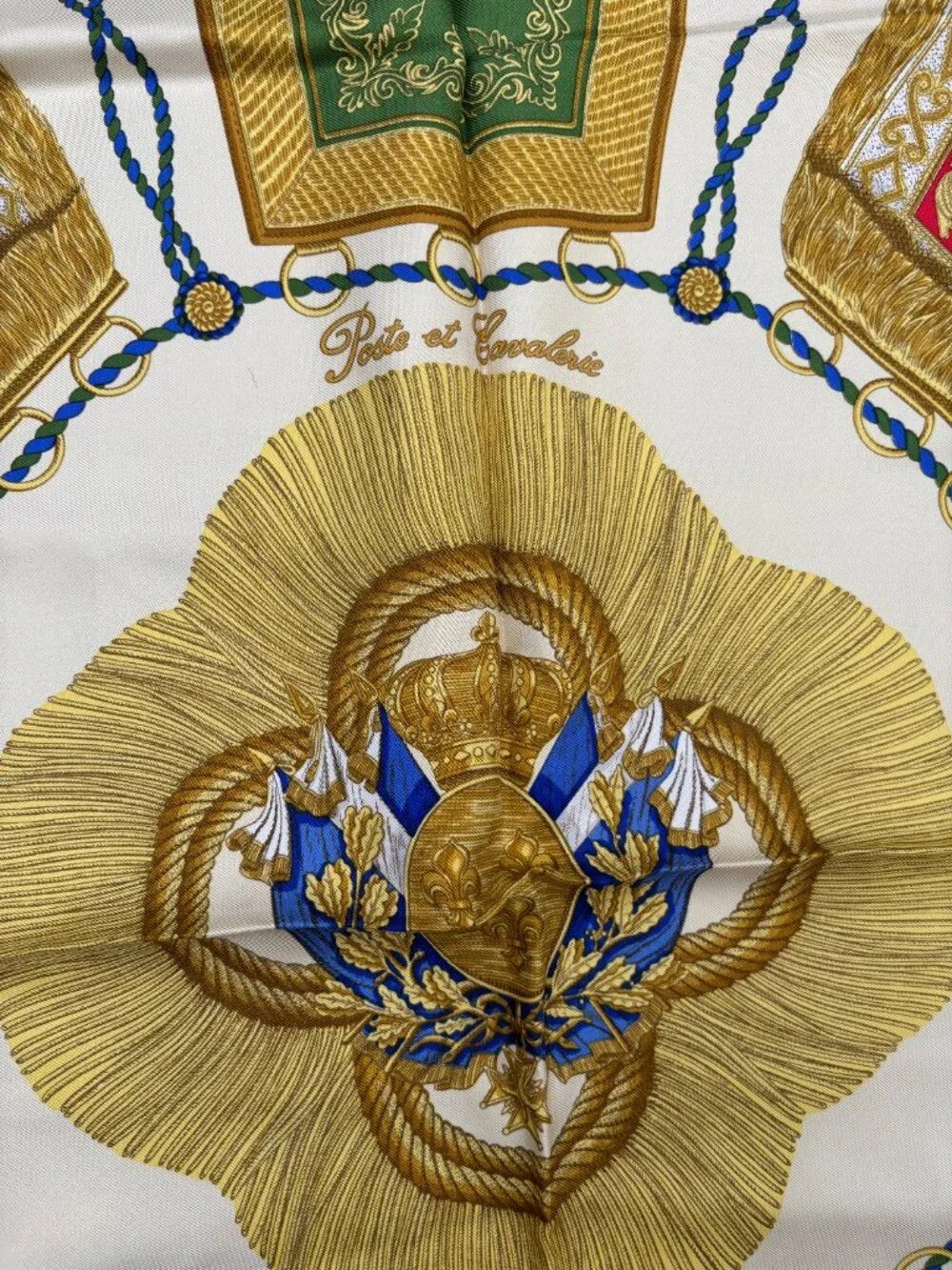 Auth Hermès Gold Poste et Cavalerie Silk Scarf 90 cm by Joachim Metz